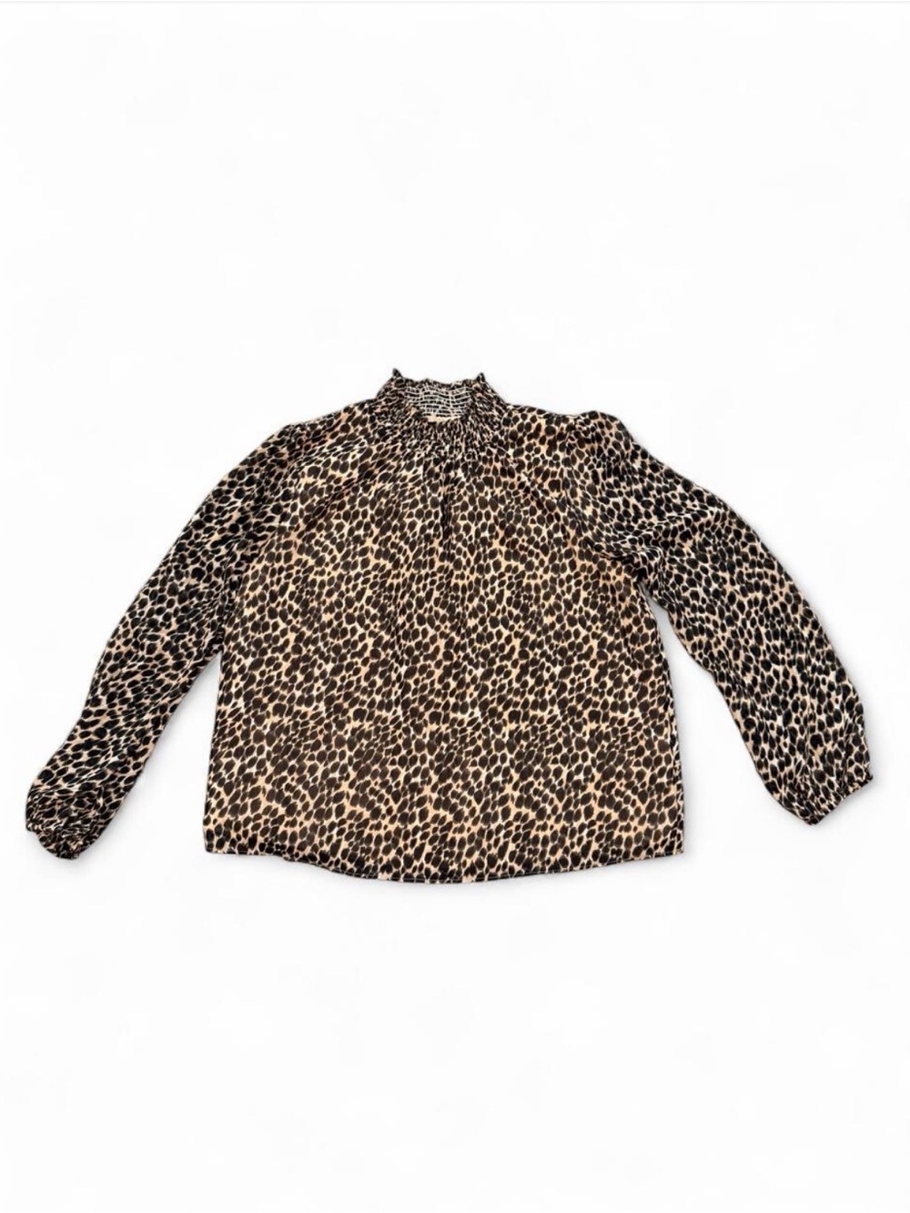 J. Crew Leopard Smocked Neck Long Sleeve Blouse - Brown/Black